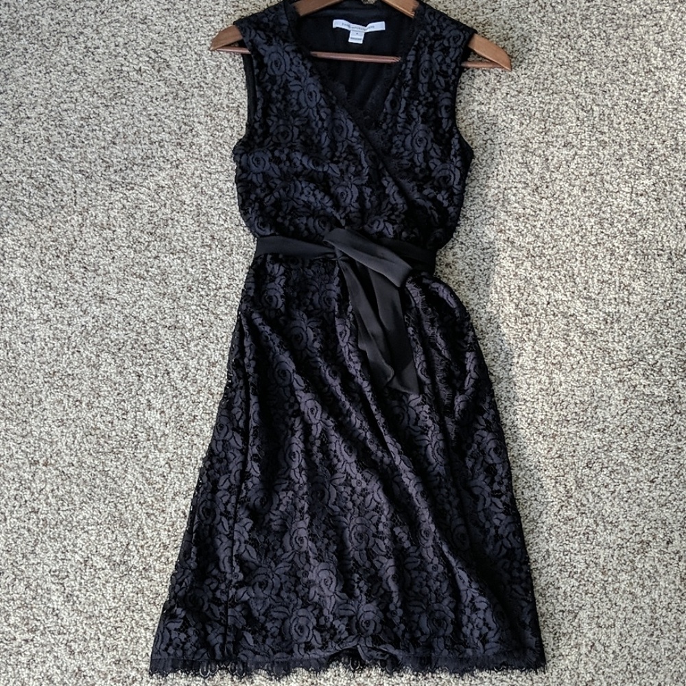 Size 6 Diane von Furstenberg Black Lace Wrap dress